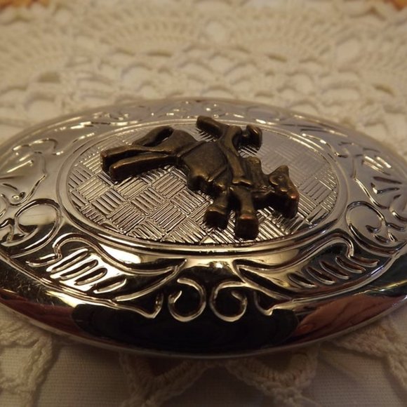 Western Brass & Silver-Tone Bull Rider Belt Buckle - Picture 2 of 5